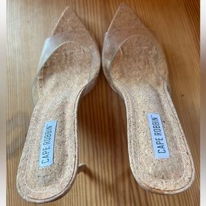 Cape Robbin Clear Cork Slip-On Mule Pointy Open Toe Stiletto Heel-Women’s 11